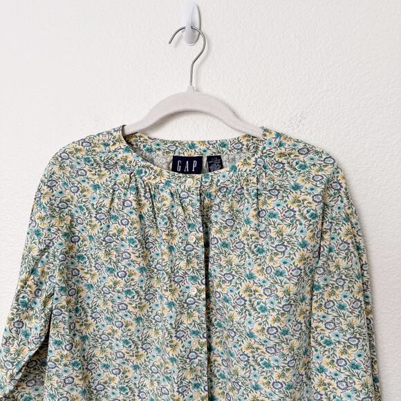 [Vintage] 90s GAP Green Floral Print Peasant Boho Button Front Blouse Sz Large L - Picture 3 of 11